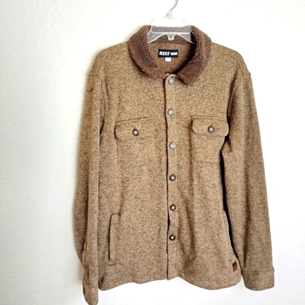 Reef knit sweater fleece top jacket coriander Sherpa collar sz L